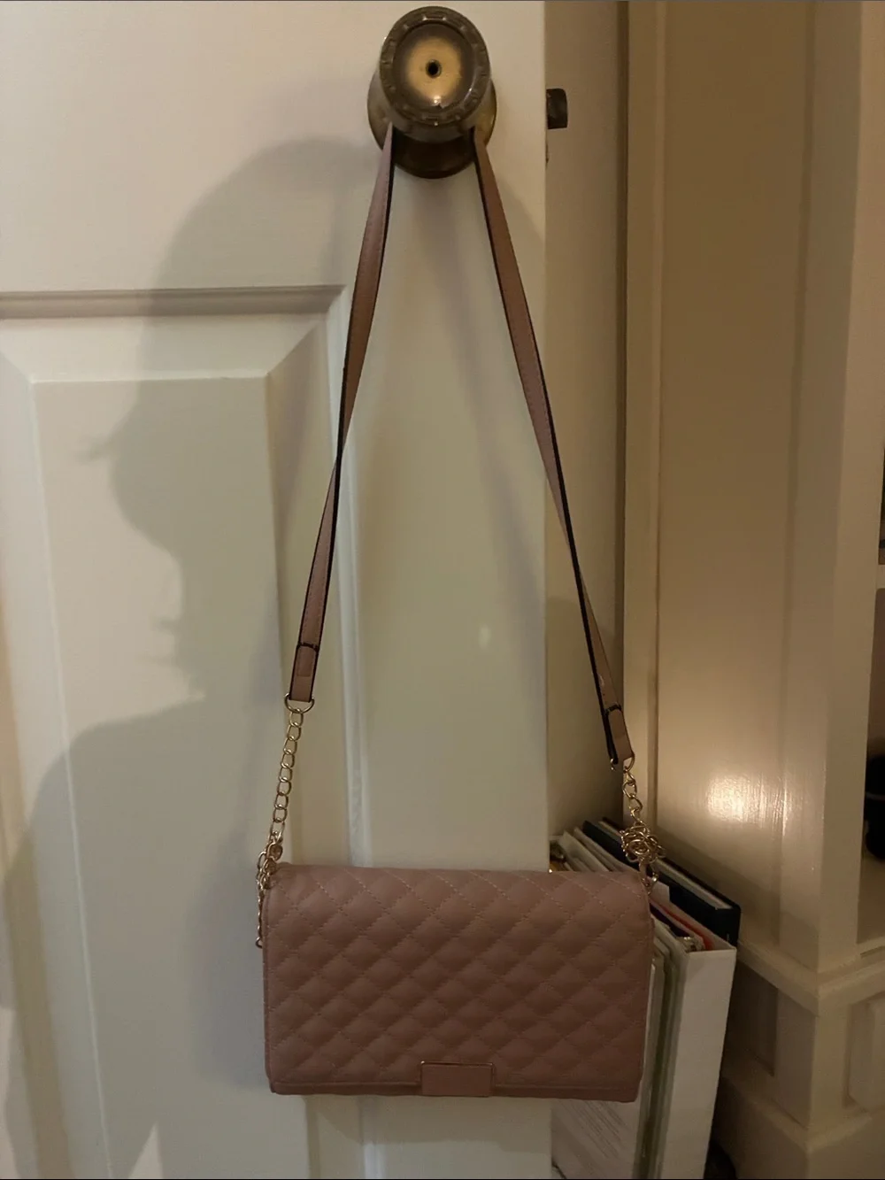 Quilted Crossbody Shoulder Bag in Dusty Rose